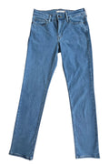Levi's blue straight jeans with elastic denim, classic logo, slim fit design.