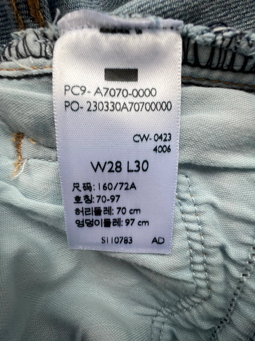 Levi's blue straight jeans with elastic denim, classic logo, slim fit design.