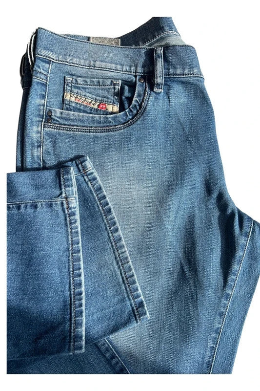 Diesel blue bootcut jeans with vintage casual style and Y2K flair.