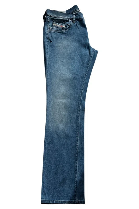 Diesel blue bootcut jeans with vintage casual style and Y2K flair.