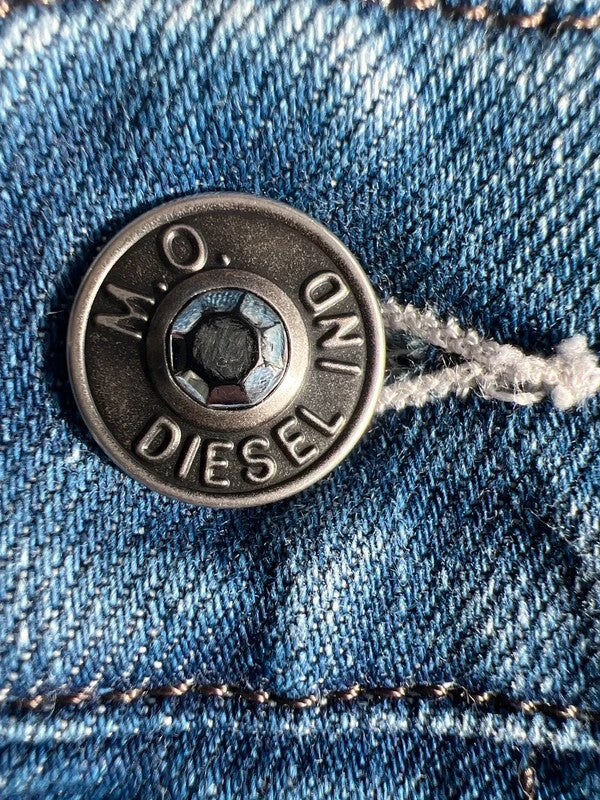 Diesel blue bootcut jeans with vintage casual style and Y2K flair.