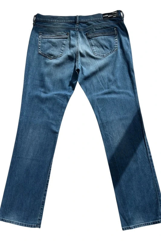 Diesel blue bootcut jeans with vintage casual style and Y2K flair.