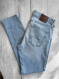 Hollister blue slim straight jeans with casual style and light denim wash.