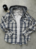 Bonobo navy and white checkered hoodie with hood, loose fit, new without tags.