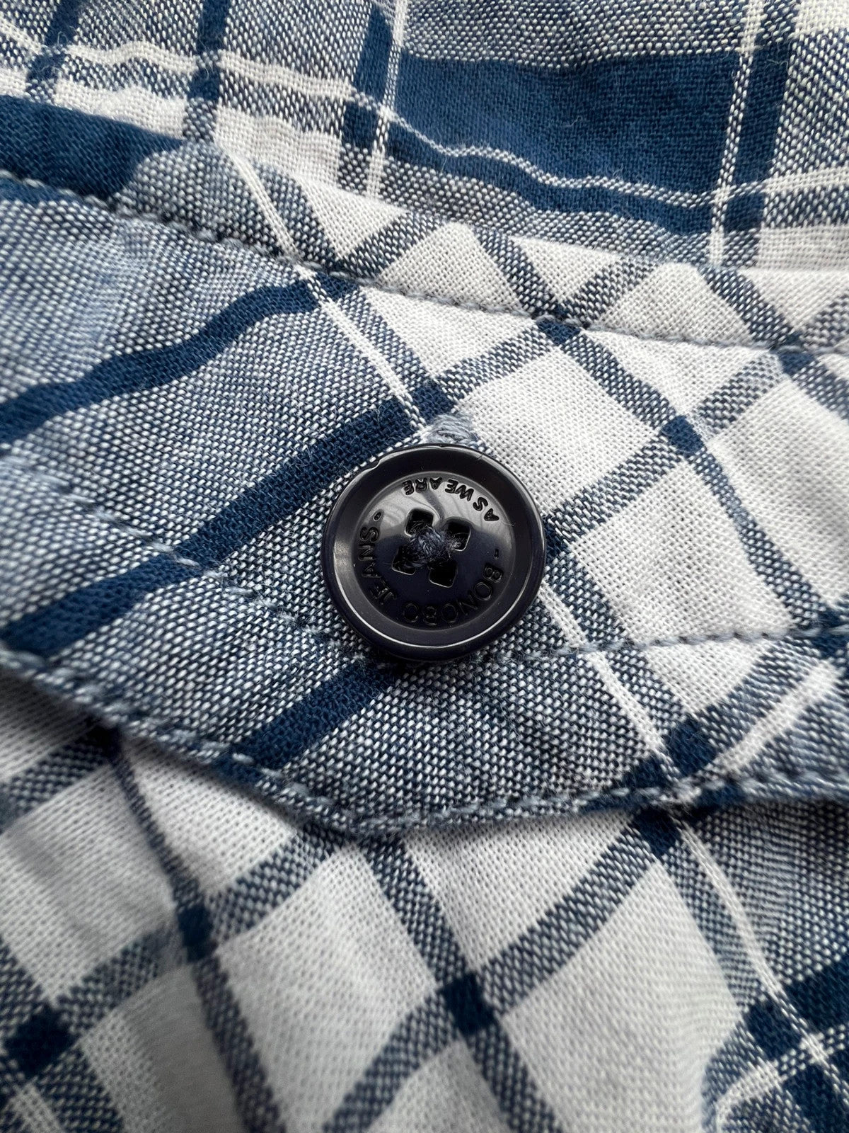 Bonobo navy and white checkered hoodie with hood, loose fit, new without tags.