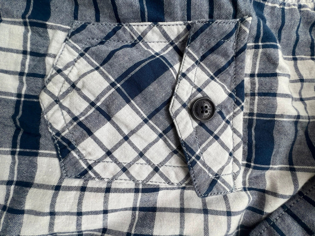 Bonobo navy and white checkered hoodie with hood, loose fit, new without tags.