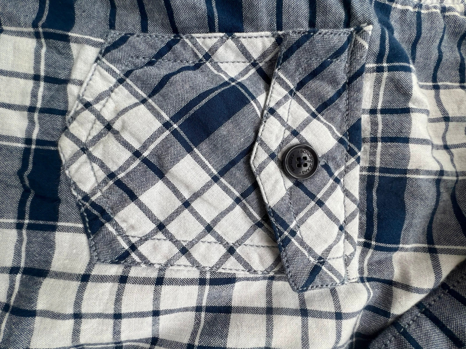 Bonobo navy and white checkered hoodie with hood, loose fit, new without tags.