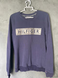 Tommy Hilfiger navy sweatshirt vintage logo front detail, size S, excellent condition.