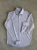 Hugo Boss blue striped formal shirt with cufflink buttons and regular fit.