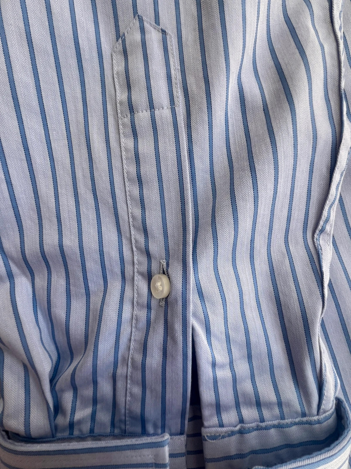 Hugo Boss blue striped formal shirt with cufflink buttons and regular fit.