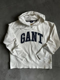 GANT white hoodie college logo in navy, relaxed oversized fit, casual preppy style.