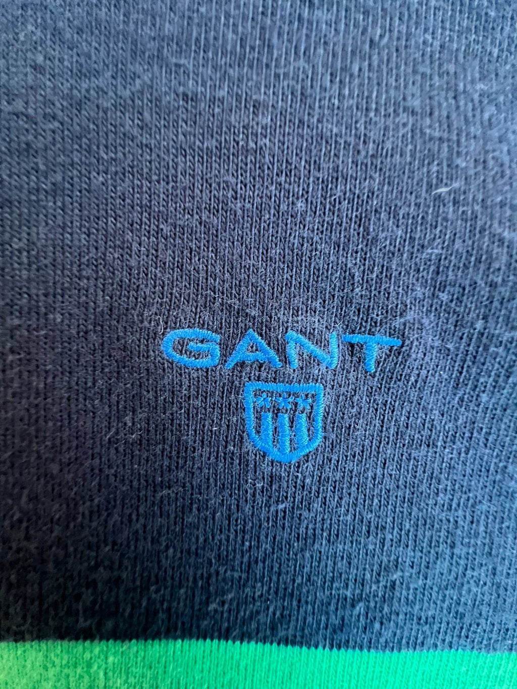 GANT multi-colour rugby polo navy with stripes, thick cotton, long sleeves.