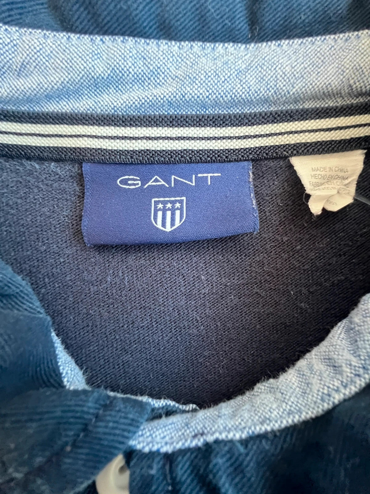 GANT multi-colour rugby polo navy with stripes, thick cotton, long sleeves.