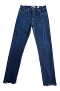 Tommy Hilfiger navy slim tapered jeans, Riverpoint model, elastic denim, casual style.
