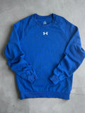 Under Armour blue fleece sweatshirt with embroidered logo, size S, casual gym wear.