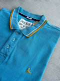 Jack Wills blue polo shirt with yellow collar and sleeve details, classic fit cotton.