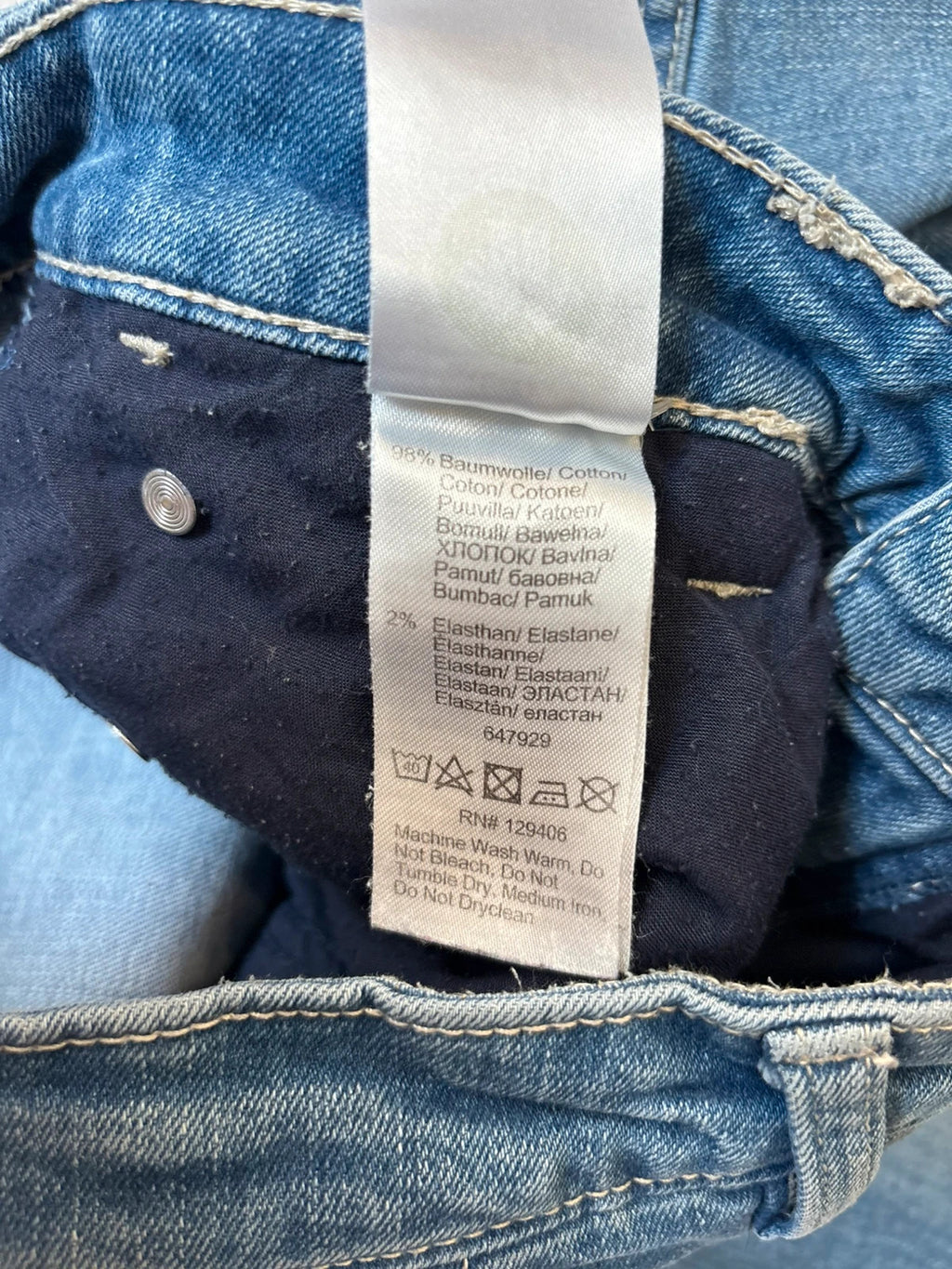 Rainbow blue straight jeans Y2K flare bootcut with decorative front buttons.