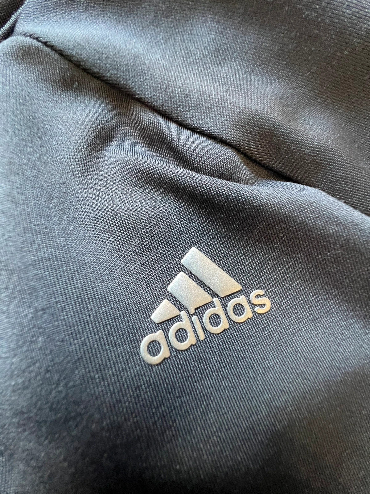 Adidas black sports jacket ClimaCool with reflective details and high collar, size XL.