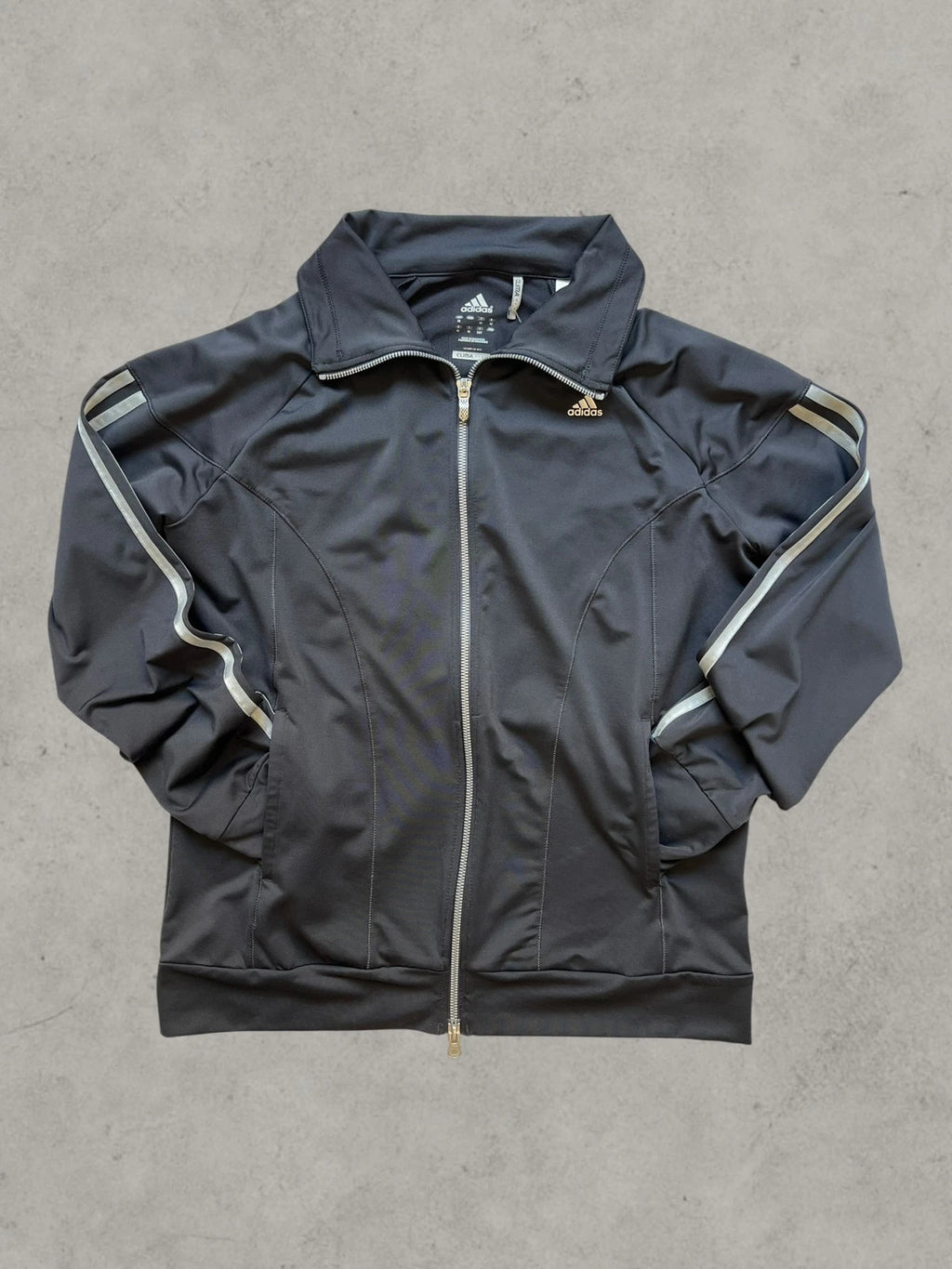 Adidas black sports jacket ClimaCool with reflective details and high collar, size XL.