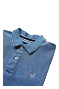 Crew Clothing Company blue polo shirt with embroidered logo and classic piqué fabric.