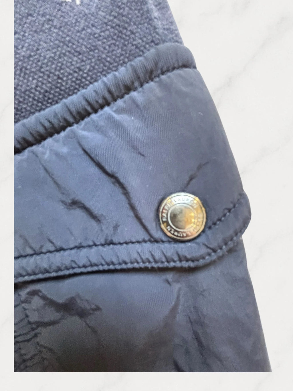 Polo Ralph Lauren navy joggers with embroidered Pony logo and side cargo pockets.