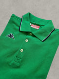 Kappa green polo shirt with embroidered logo and navy-white collar trim.
