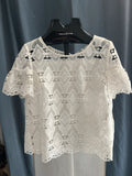 Pedro Del Hierro white lace blouse short sleeves open back tie detail