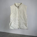 Moncler white gilet with diamond quilted pattern, high collar, and double zipper.