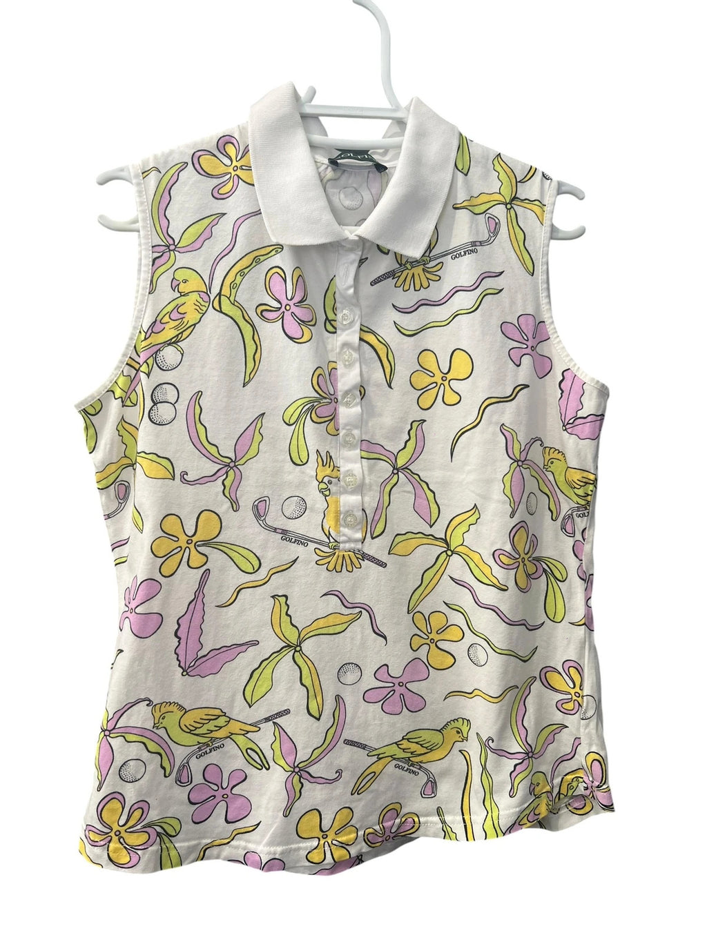 GOLFINO multi shorts and sleeveless polo, floral and bird print, cotton blend.
