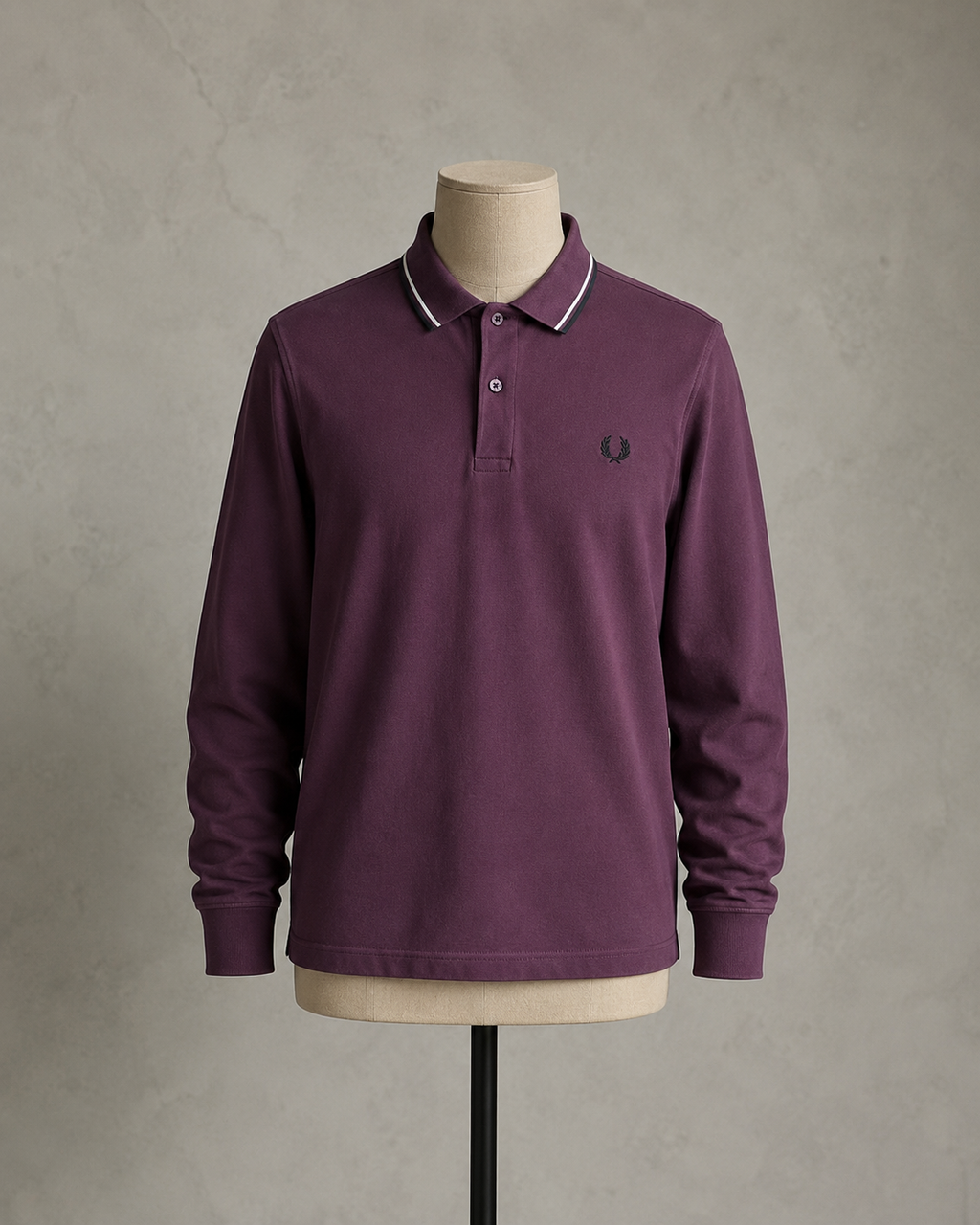 Fred Perry Polo Piqué de Manga Larga Burdeos Hombre Talla L