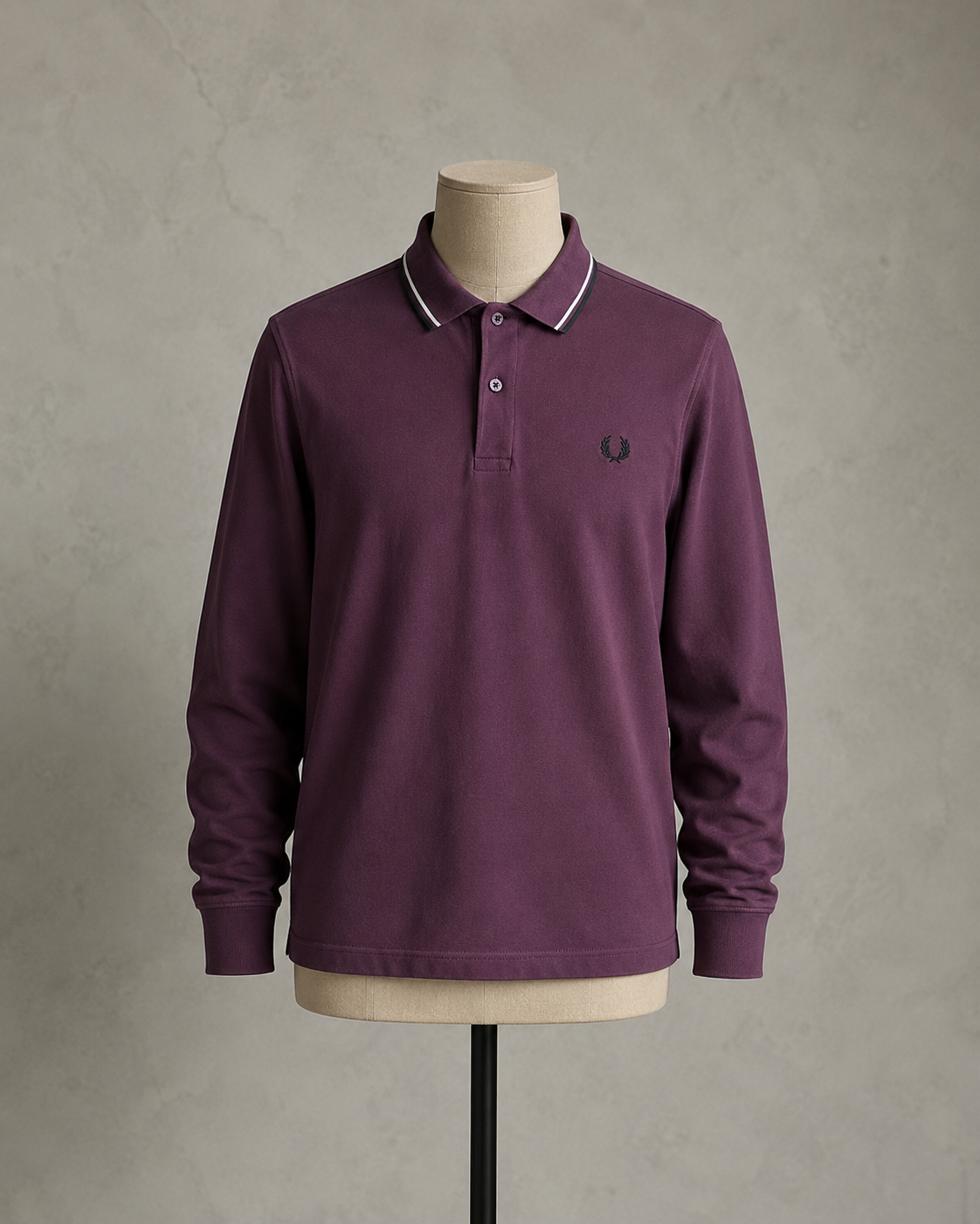 Fred Perry Polo Piqué de Manga Larga Burdeos Hombre Talla L