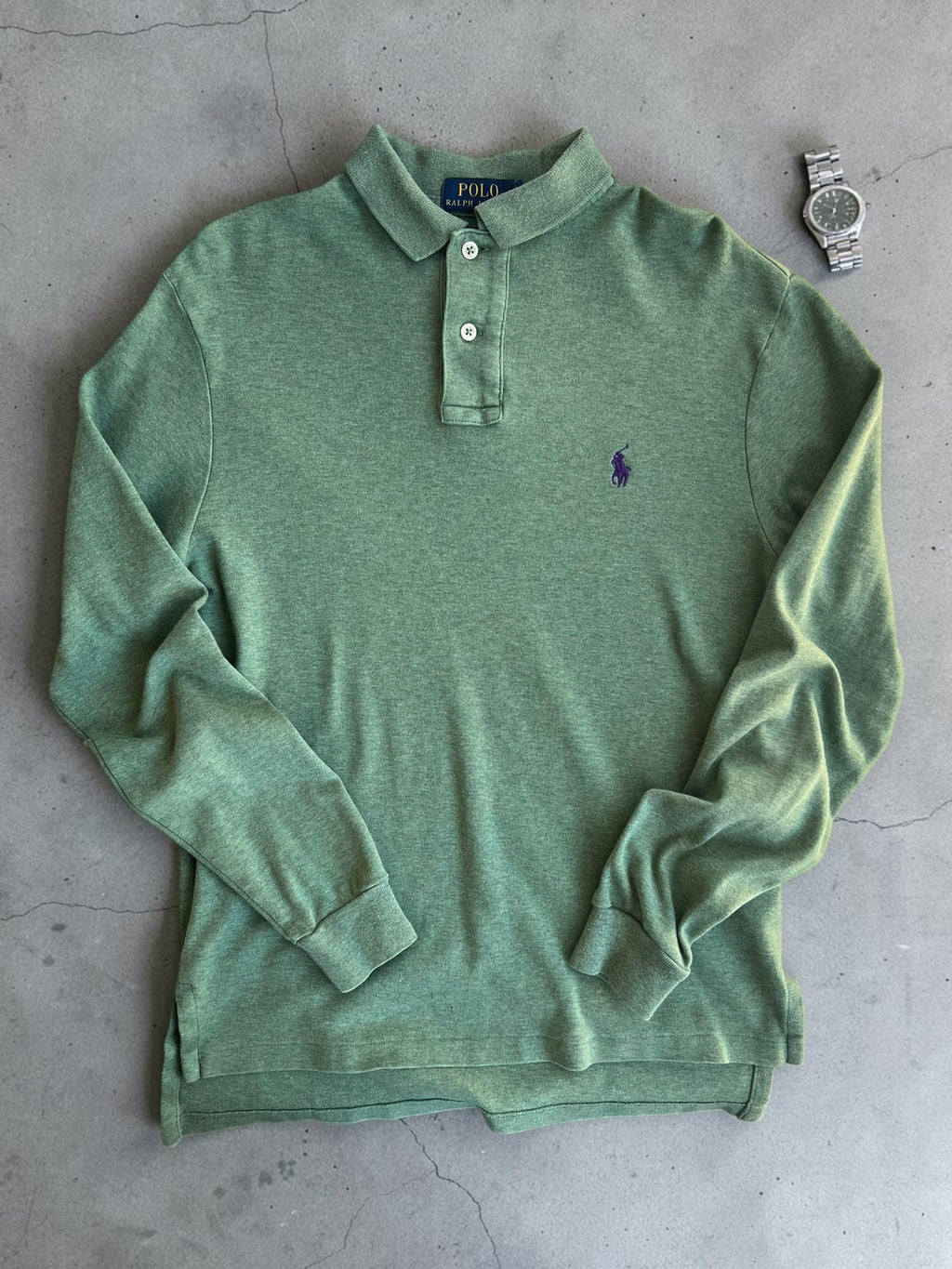 Polo Ralph Lauren Custom Fit Long Sleeve Polo Shirt Green XS