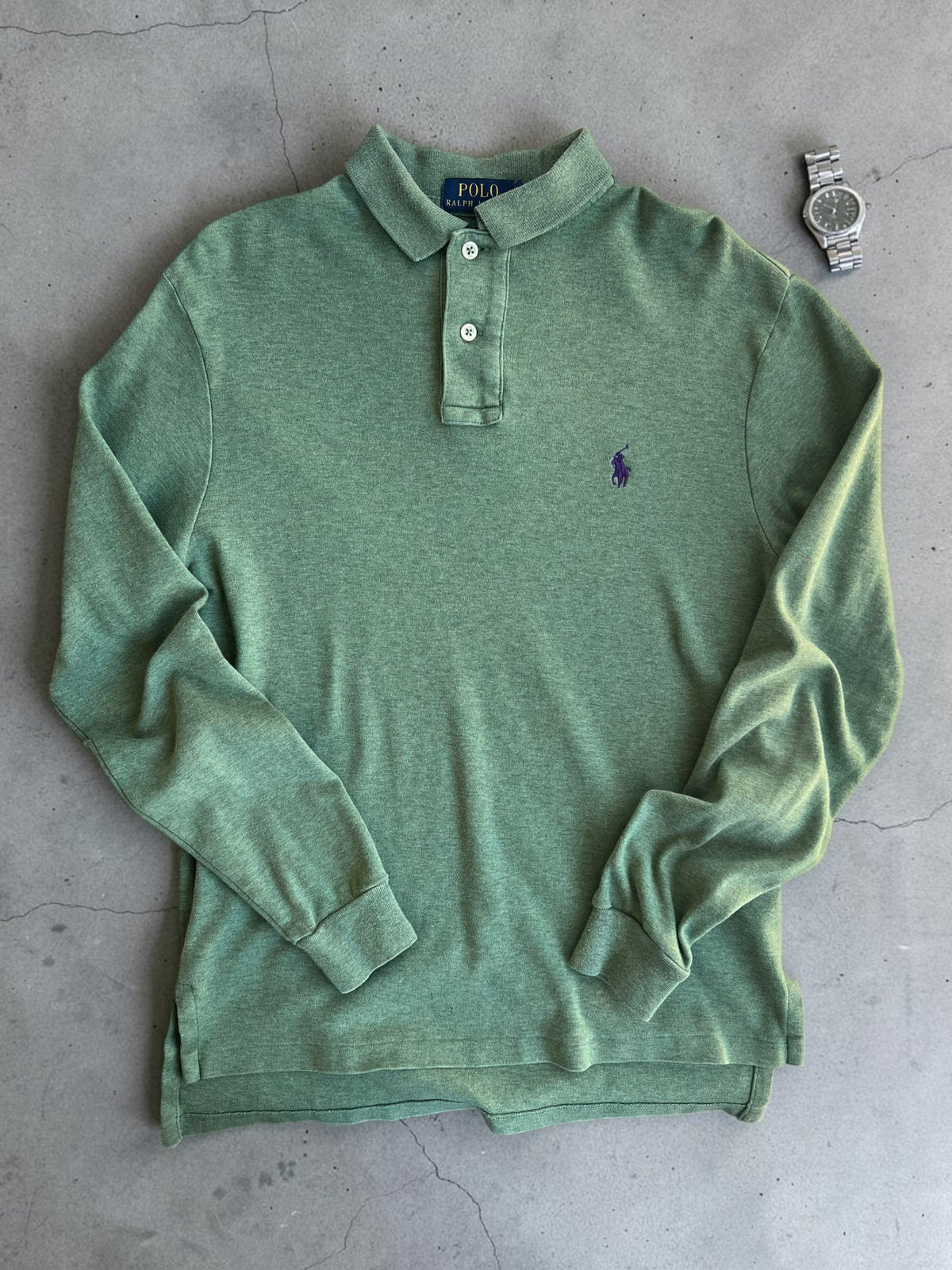 Polo Ralph Lauren Custom Fit Long Sleeve Polo Shirt Green XS