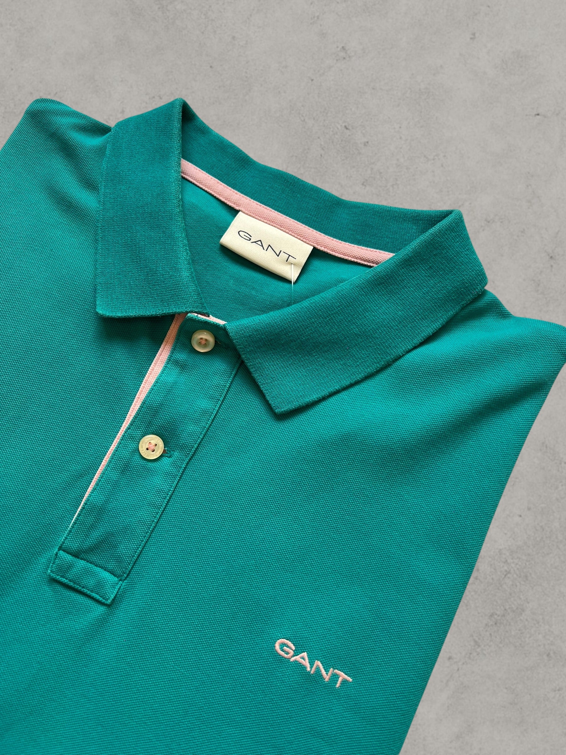 GANT Piqué Polo Shirt Turquoise Green Men’s Size L | Preppy Casual Cotton