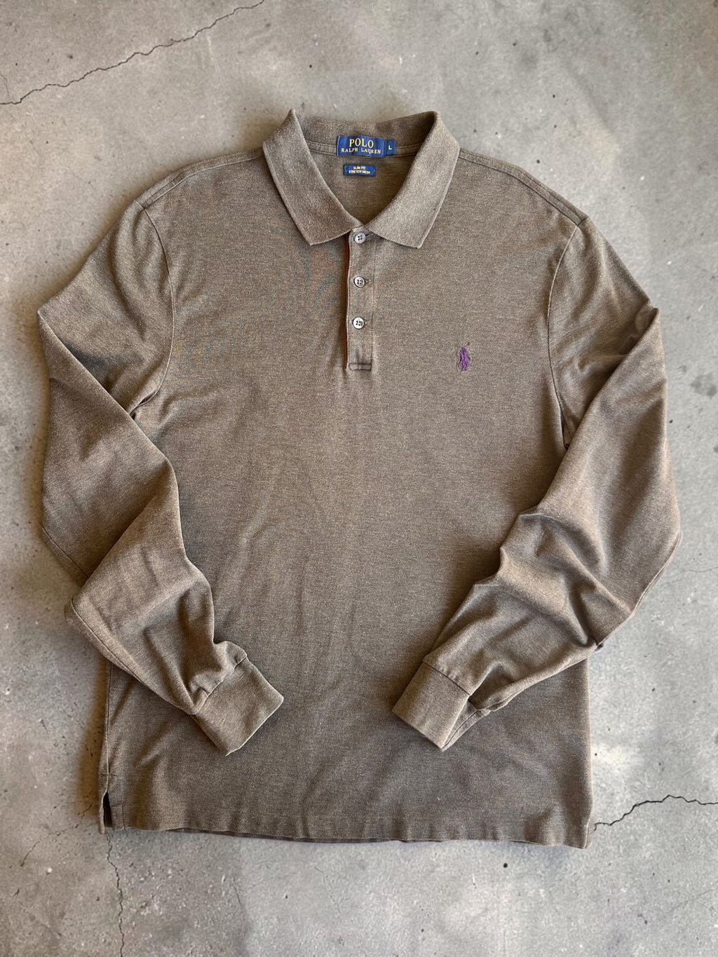 Polo Ralph Lauren Polo Manga Larga Verde Caqui Slim Fit Talla L