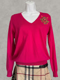 Ralph Lauren Sport V-Neck Cotton Sweater Pink S – Jersey de Algodón con Logo Bordado | Pull Femme