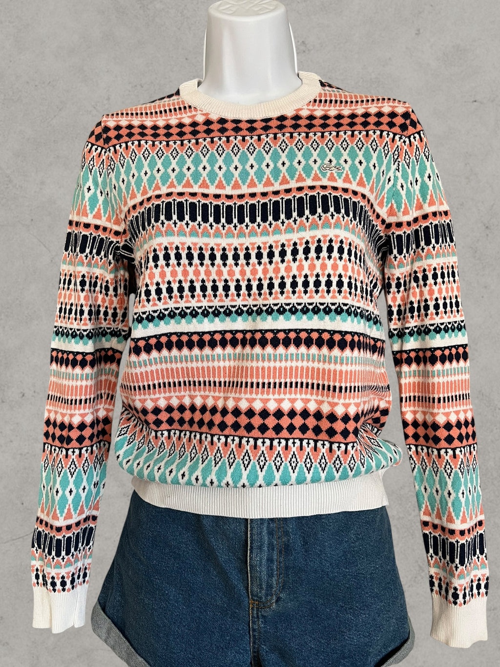 Lacoste Jacquard Knit Sweater Multicolor S – Jersey de Punto Geométrico | Pull Femme