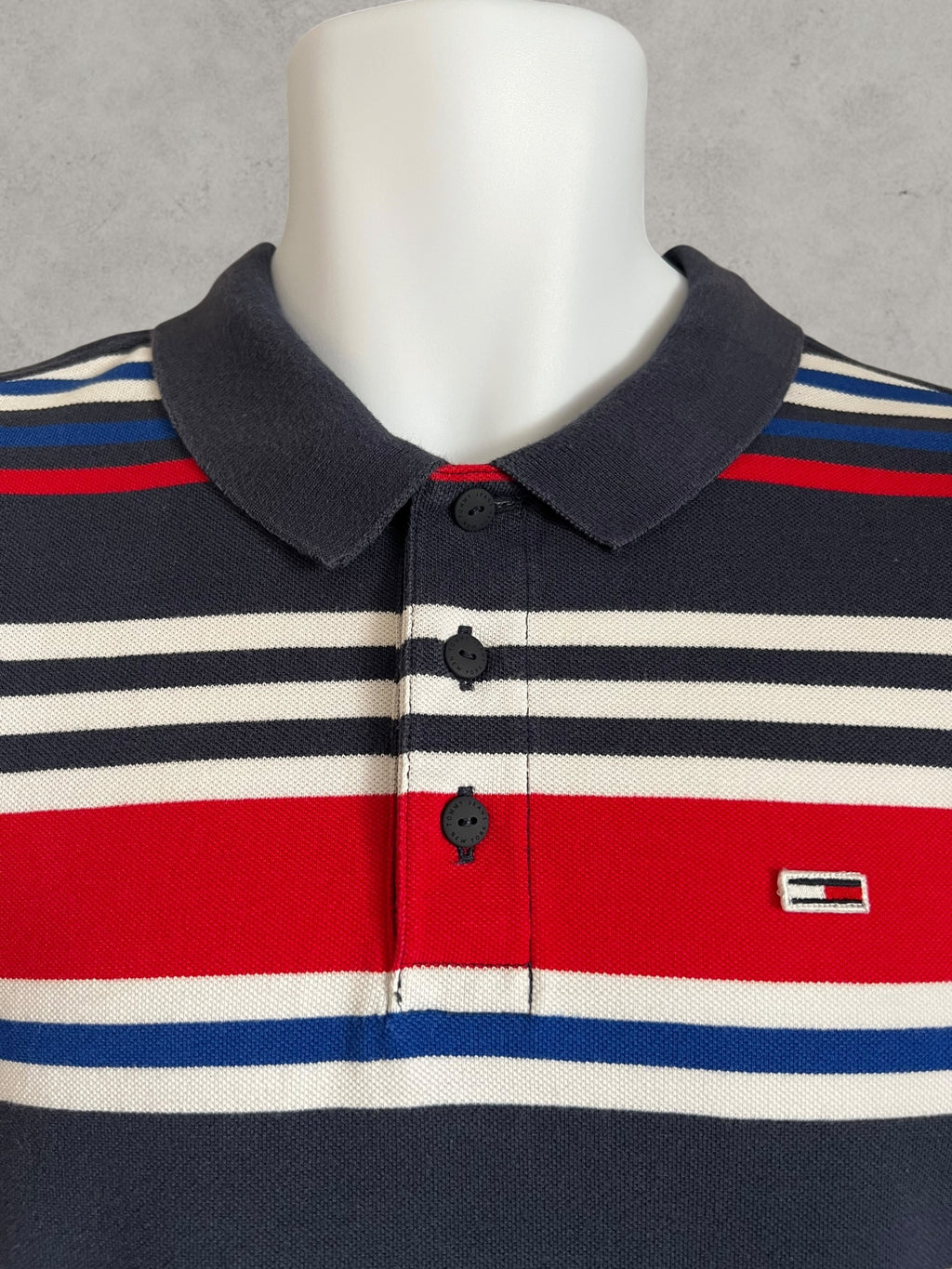 Tommy Jeans Striped Polo Shirt Navy Red White Men’s Size M | Cotton Preppy