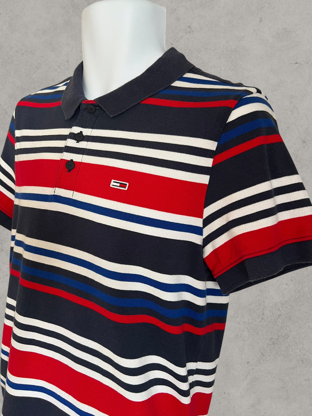 Tommy Jeans Striped Polo Shirt Navy Red White Men’s Size M | Cotton Preppy