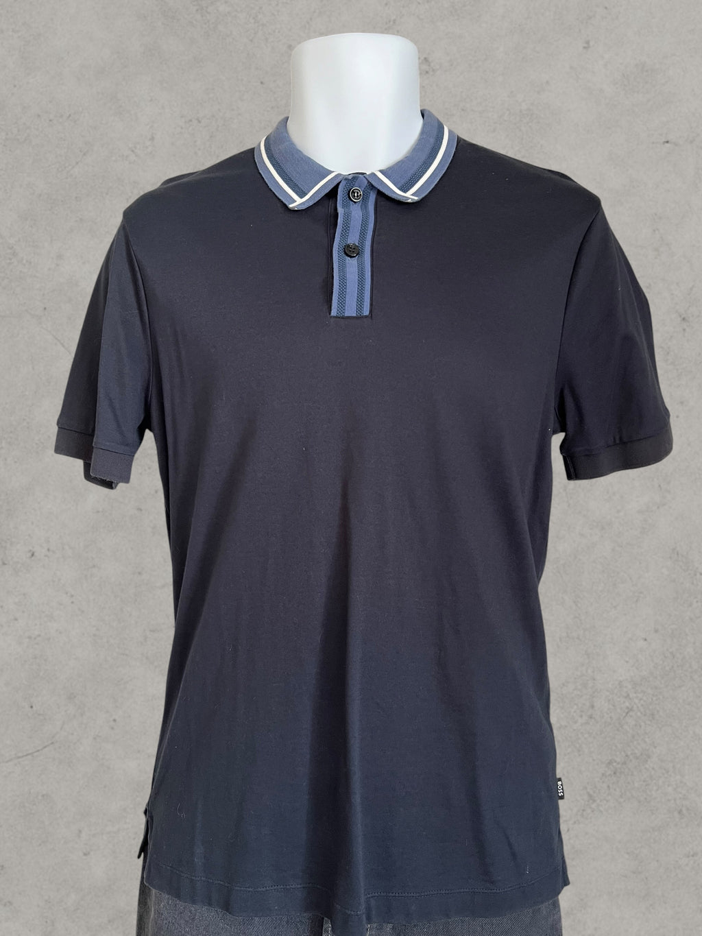 BOSS Slim Fit Mercerised Cotton Polo Shirt Navy Blue Size S