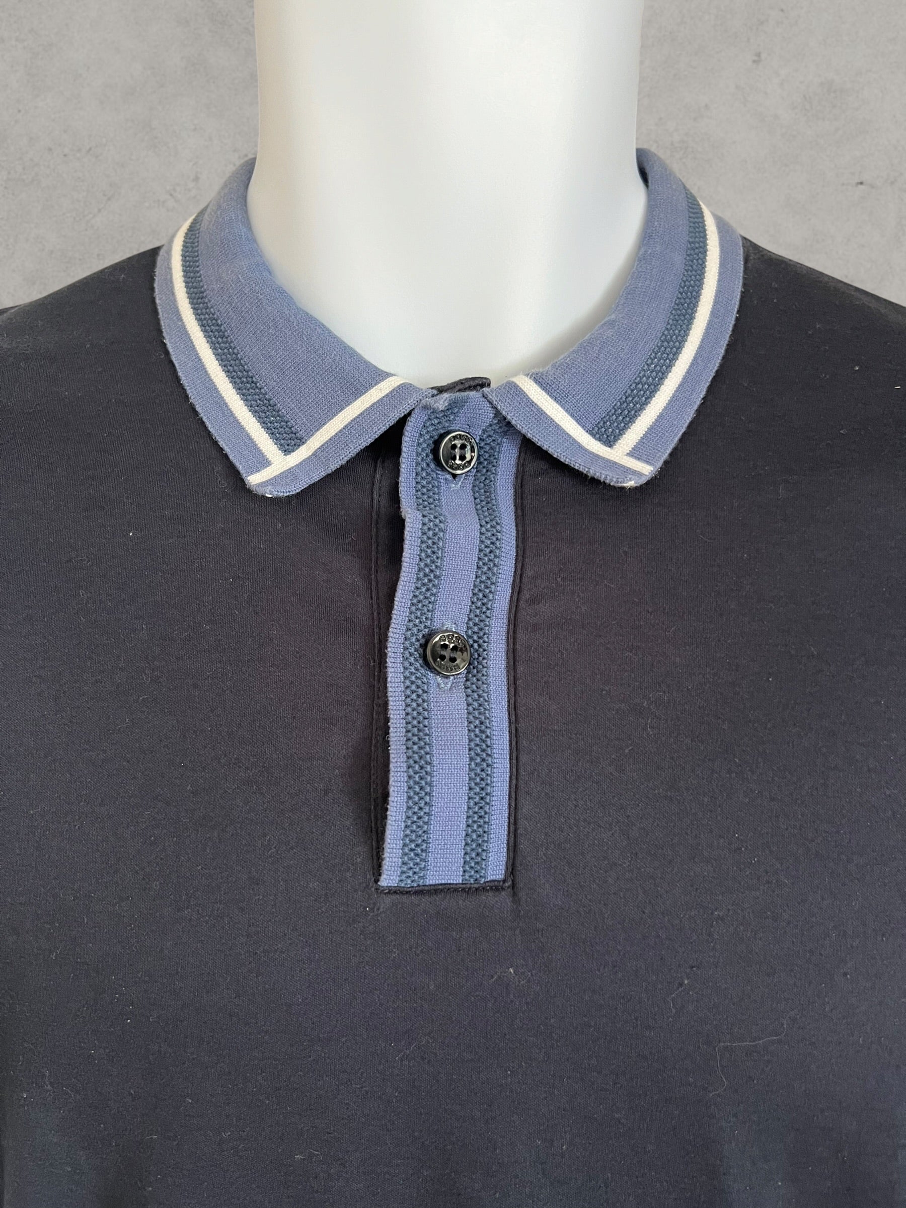 BOSS Slim Fit Mercerised Cotton Polo Shirt Navy Blue Size S