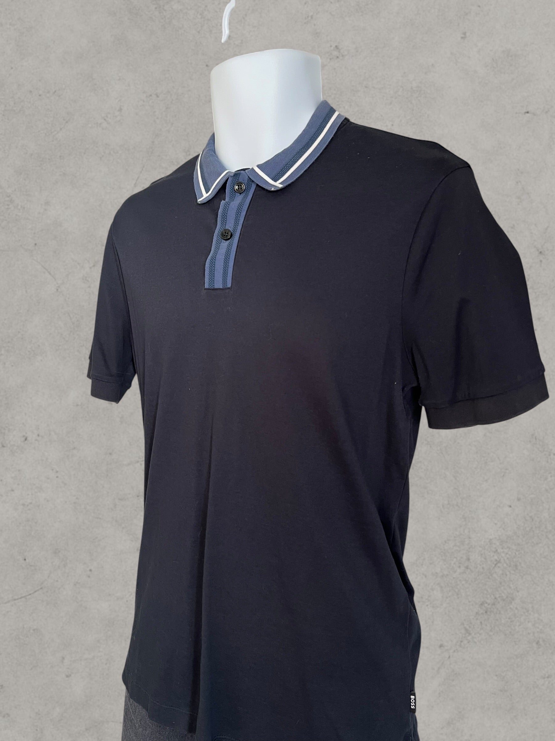 BOSS Slim Fit Mercerised Cotton Polo Shirt Navy Blue Size S