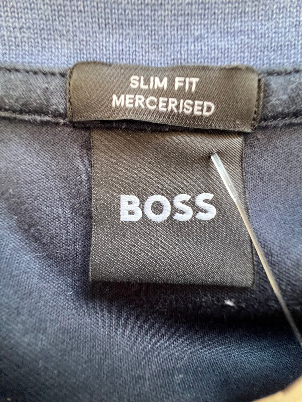 BOSS Slim Fit Mercerised Cotton Polo Shirt Navy Blue Size S
