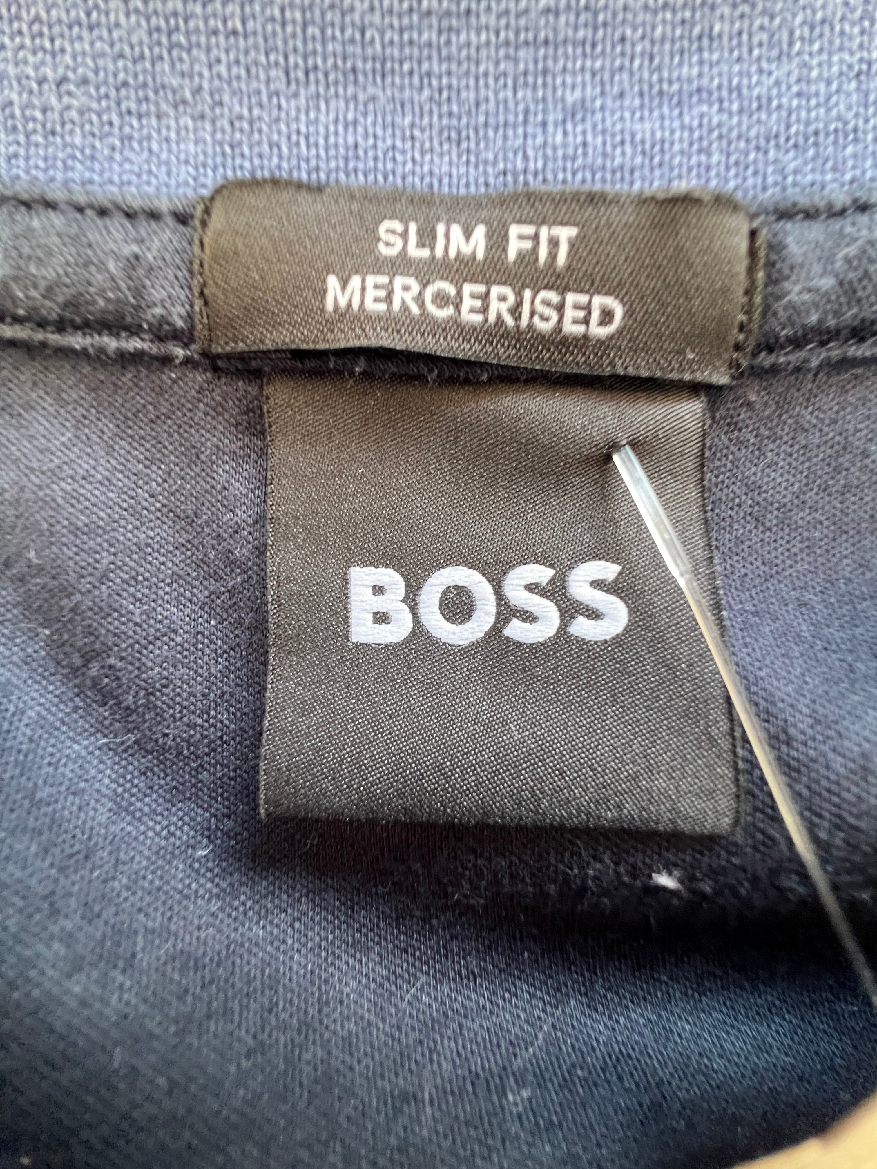BOSS Slim Fit Mercerised Cotton Polo Shirt Navy Blue Size S