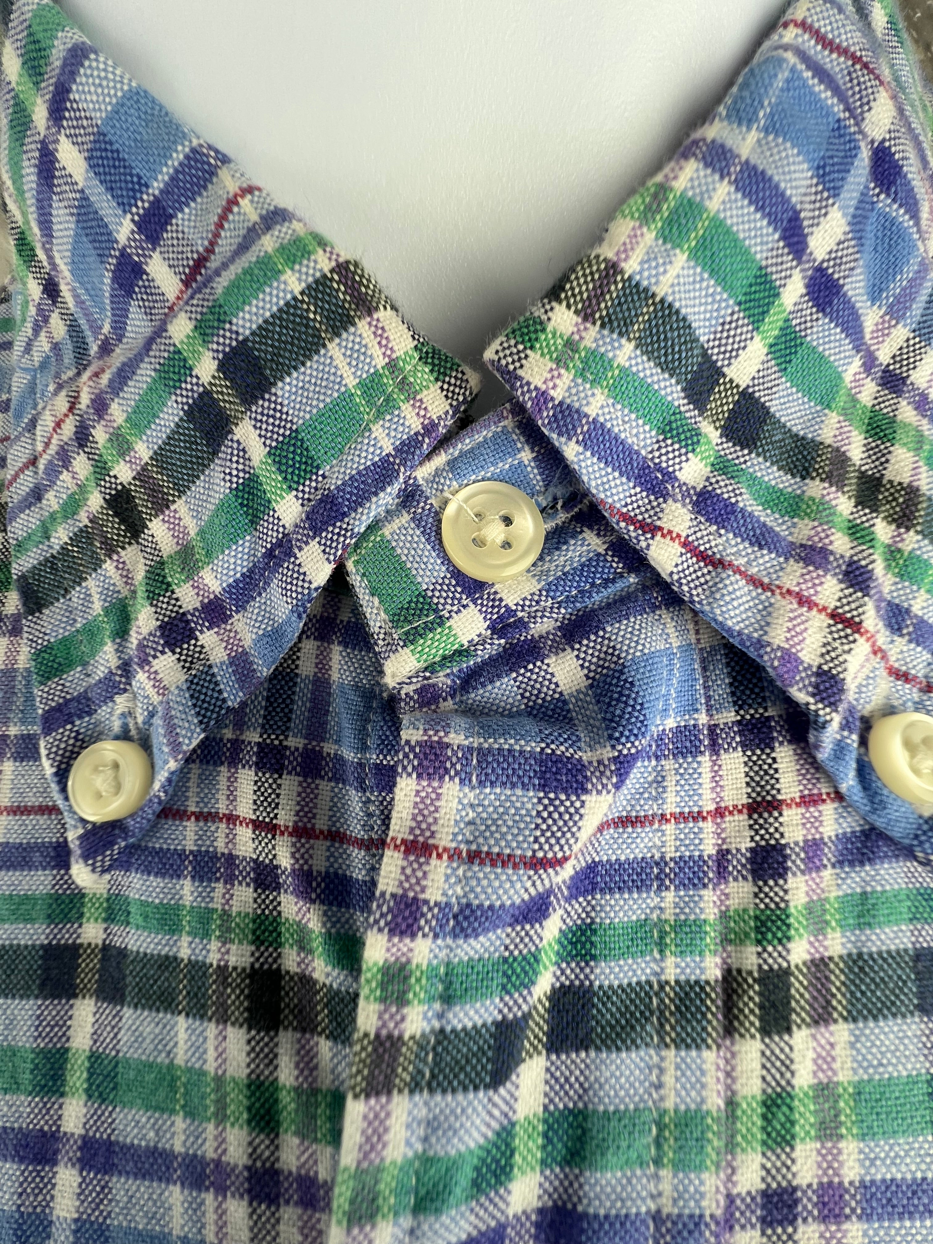 Ralph Lauren Slim Fit Blue Green Tartan Plaid Button-Down Shirt – Size L