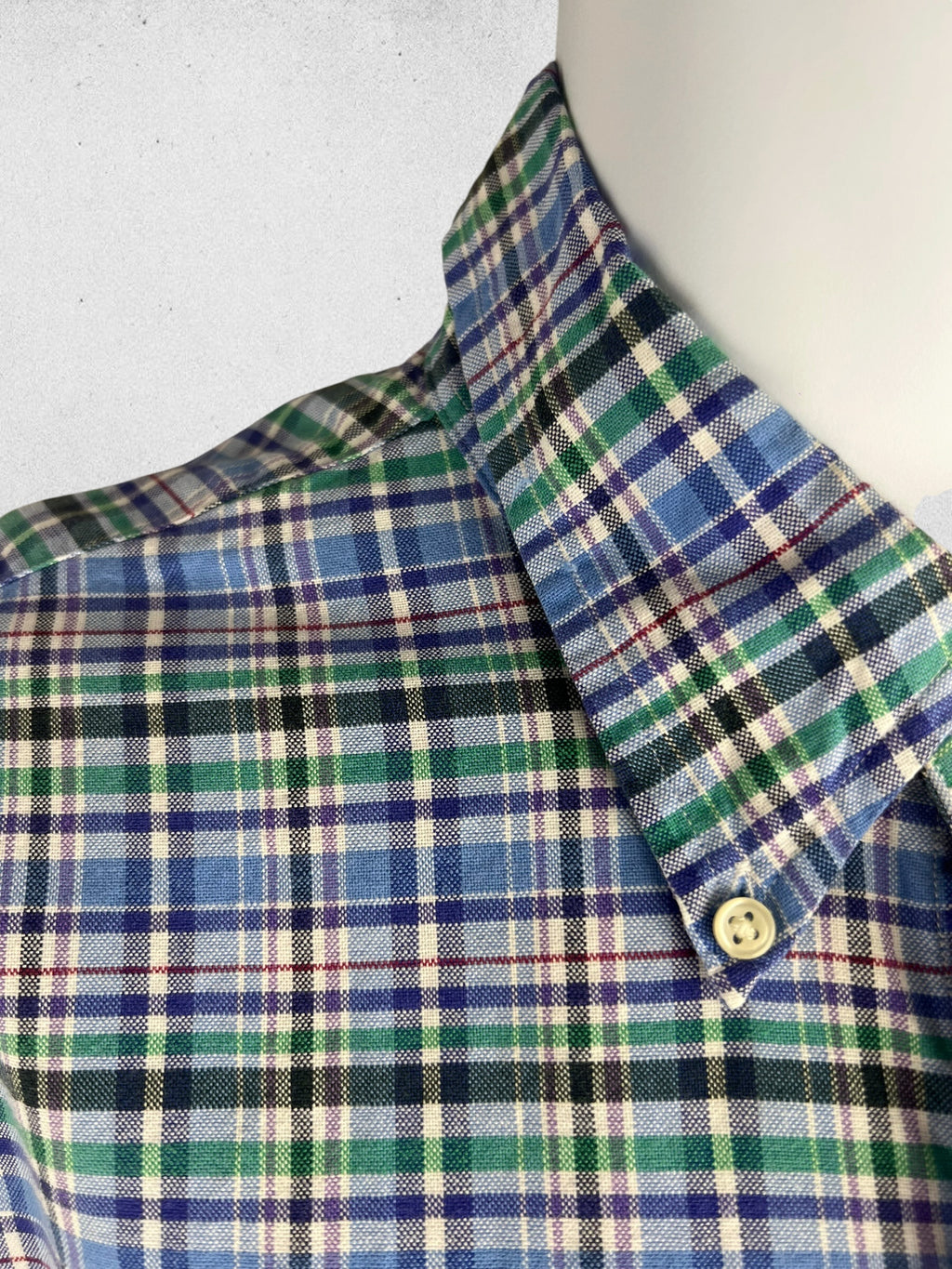 Ralph Lauren Slim Fit Blue Green Tartan Plaid Button-Down Shirt – Size L