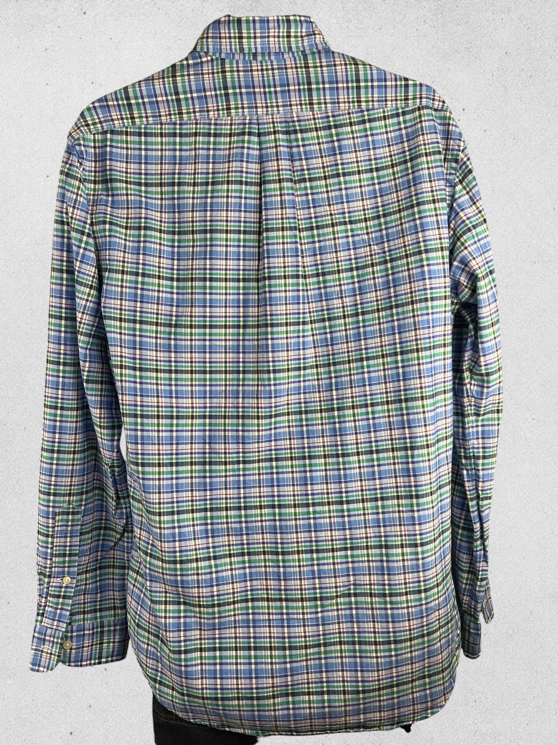 Ralph Lauren Slim Fit Blue Green Tartan Plaid Button-Down Shirt – Size L