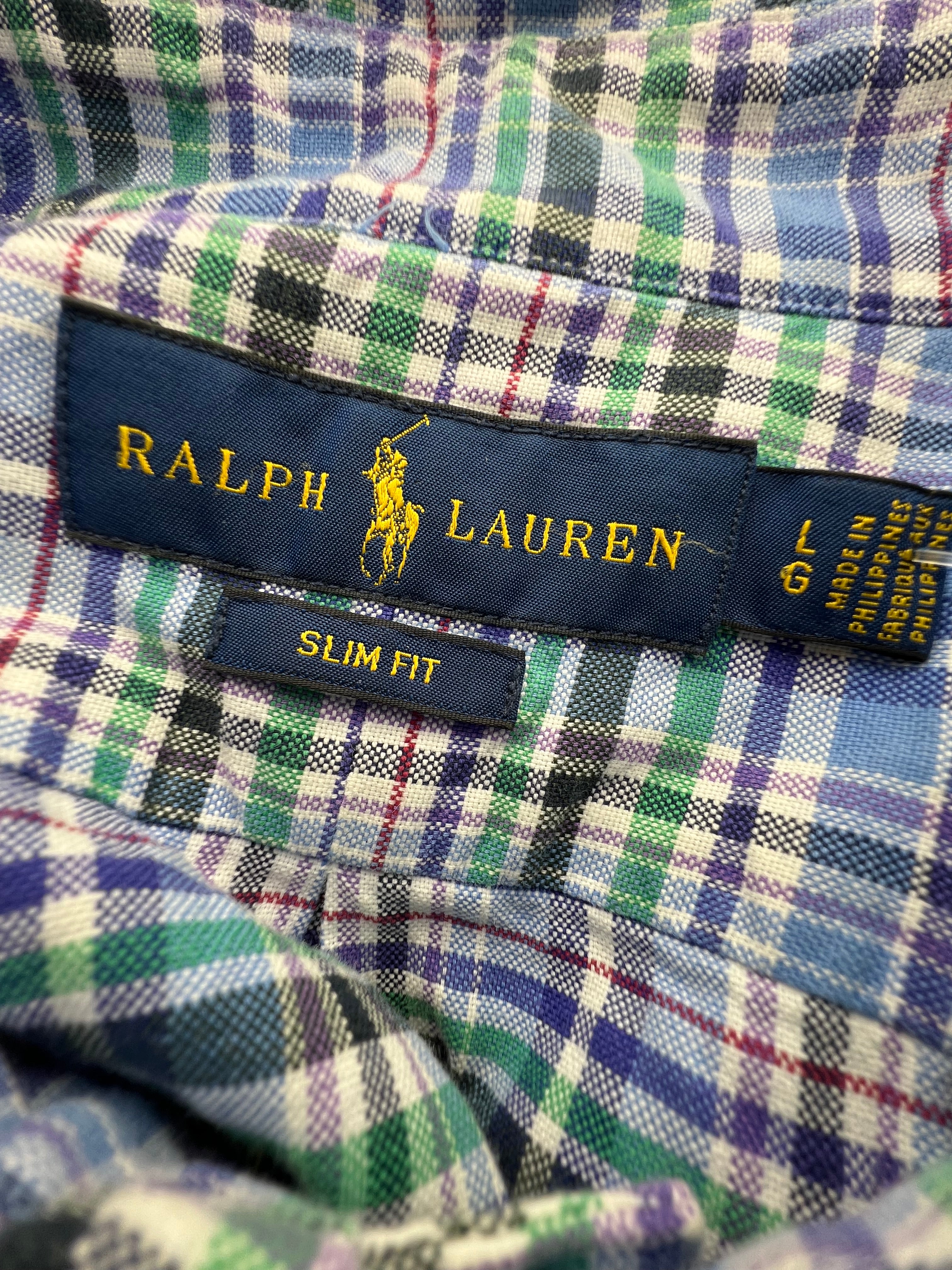 Ralph Lauren Slim Fit Blue Green Tartan Plaid Button-Down Shirt – Size L