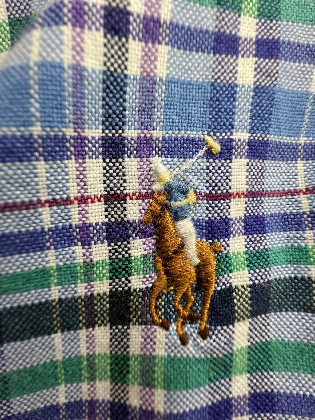 Ralph Lauren Slim Fit Blue Green Tartan Plaid Button-Down Shirt – Size L