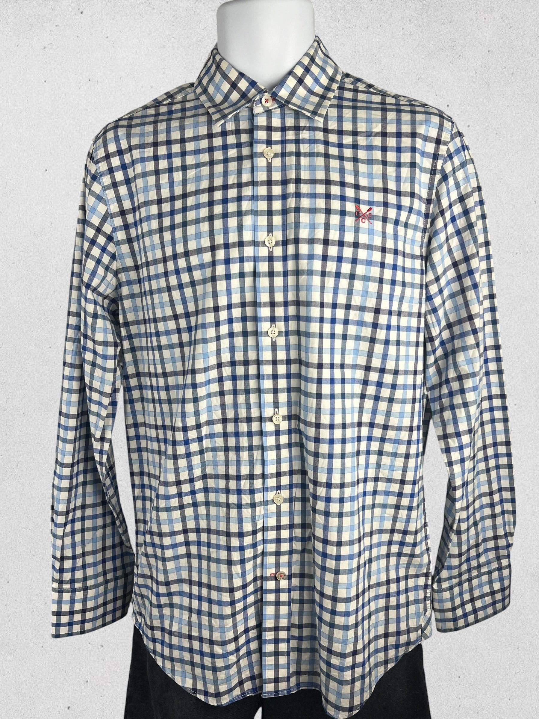 Ralph Lauren Slim Fit Blue Green Tartan Plaid Button-Down Shirt – Size L